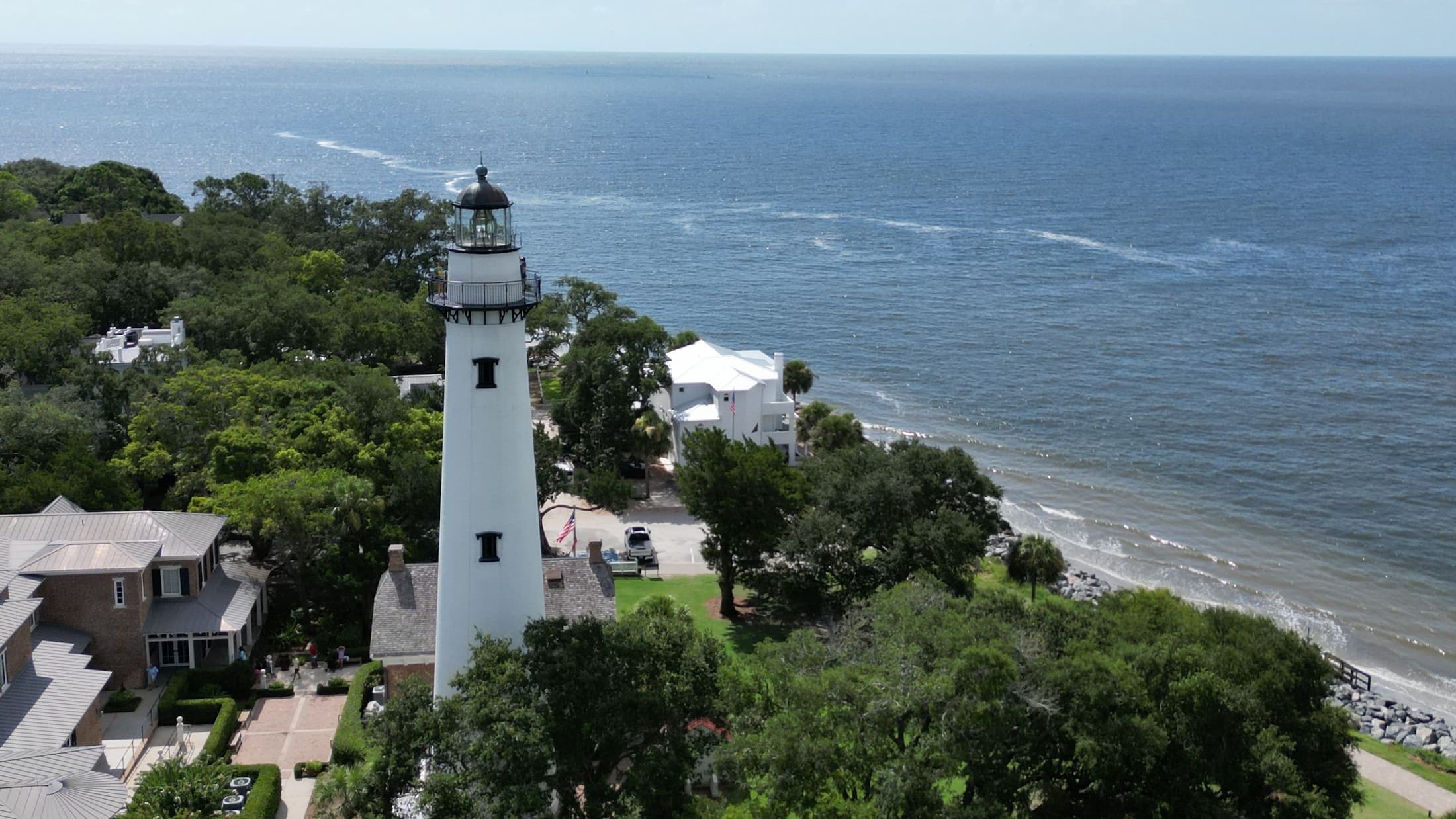 aeriel view of the st. simons island lighthouse