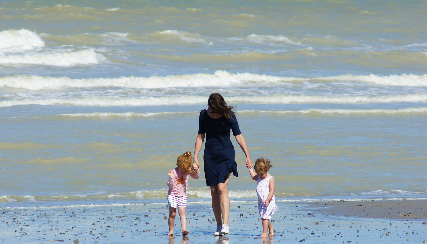 mother with daughters on st simons beach